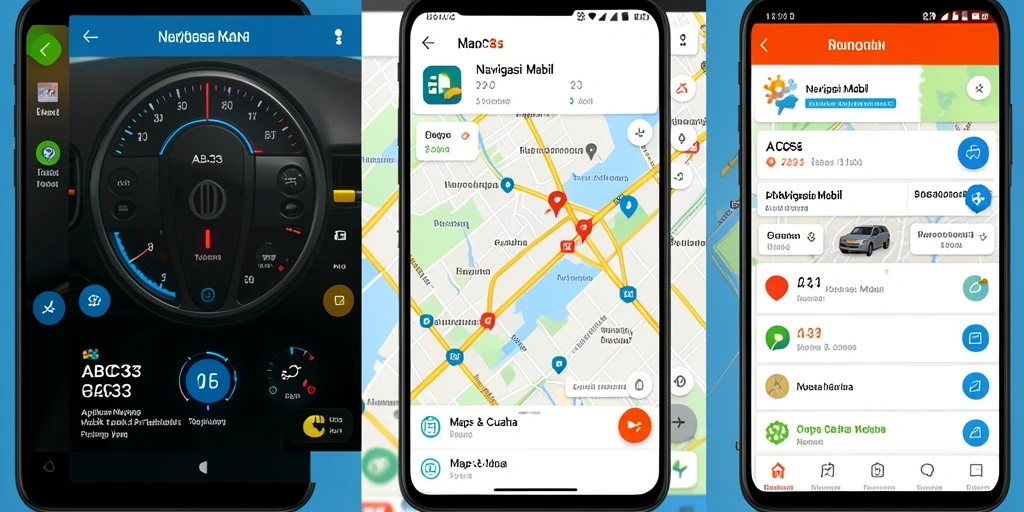 Antarmuka ABC33 menampilkan peta navigasi mobil dengan informasi lalu lintas terkini.