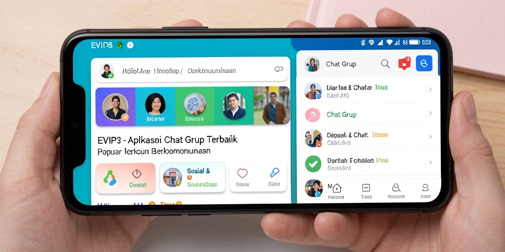 Tampilan antarmuka utama EVIP3 dengan fitur Chat Grup yang menarik.