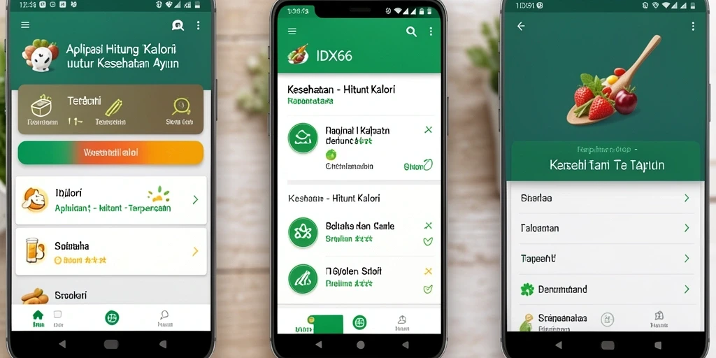 Tampilan antarmuka aplikasi Hitung Kalori IDX66 dengan fitur lengkap.