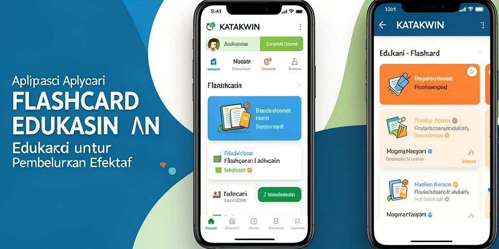 Antarmuka aplikasi KATAKWIN dengan fitur flashcard yang interaktif.
