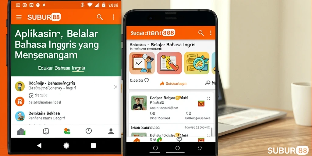 Tampilan antarmuka aplikasi SUBUR88 saat belajar bahasa Inggris.